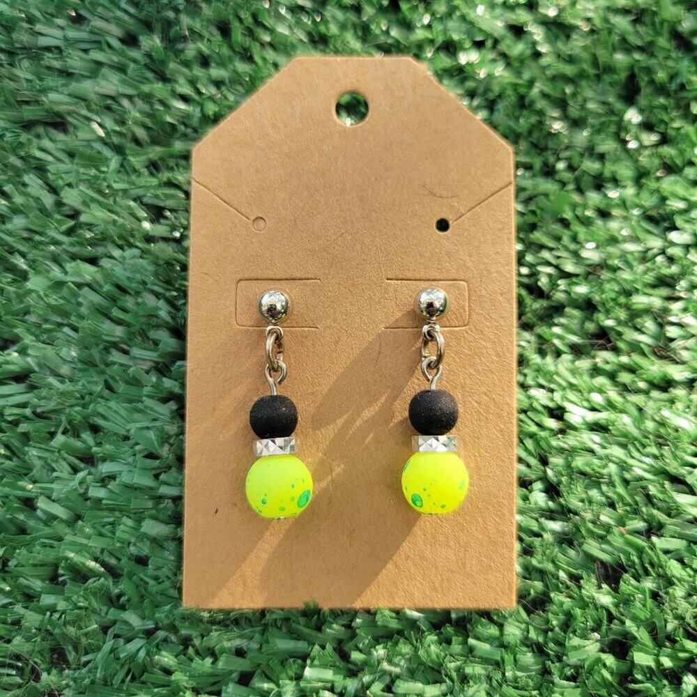 New Handmade Small Stud UV Reactive Green and Black Earrings